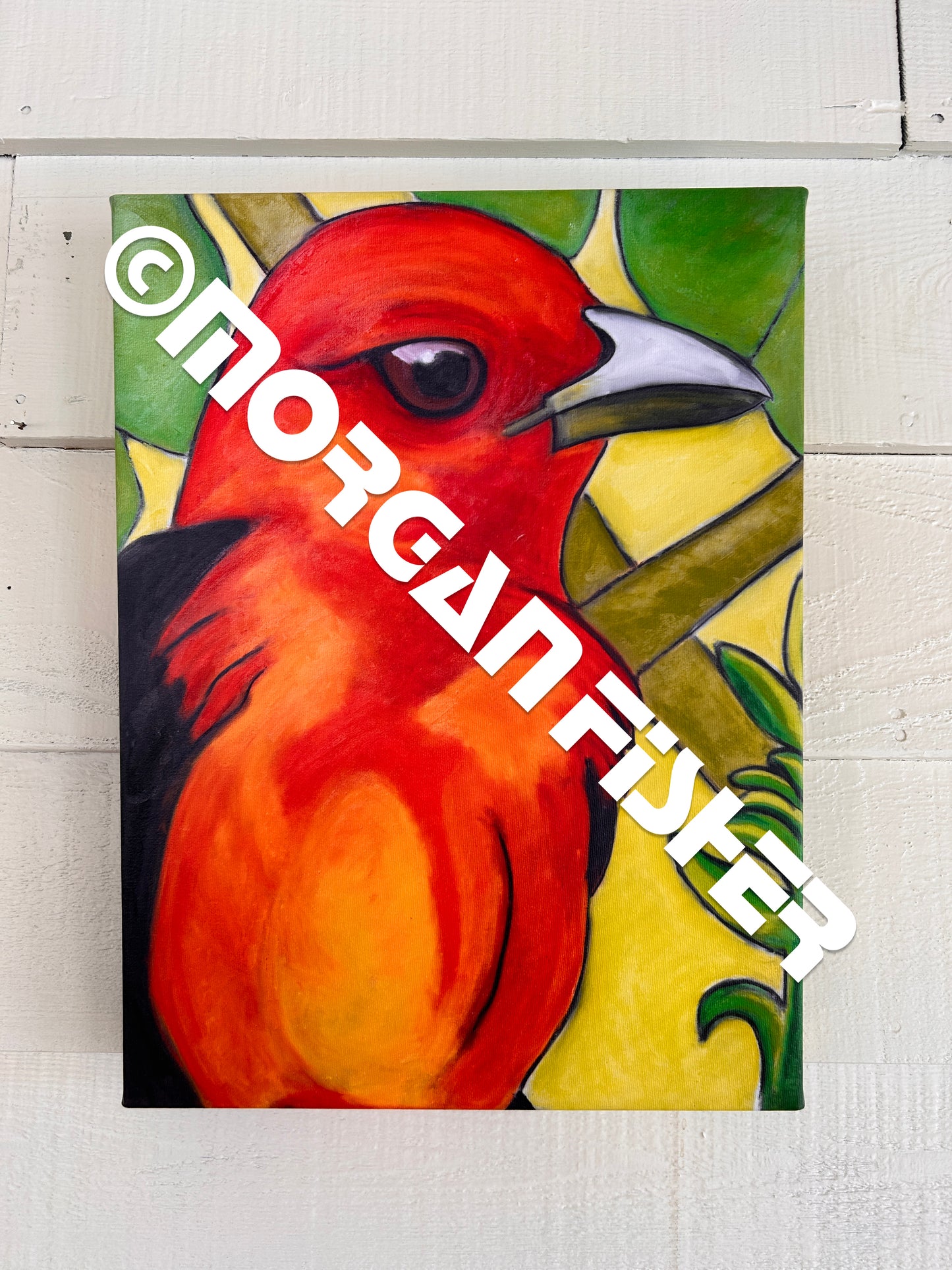 TANAGER IN LEAVES 2 | CANVAS GICLEE | 12 x 16