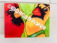 TWO CARDINALS IN LEAVES | CANVAS GICLEE | 12 x 16