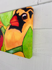 TWO CARDINALS IN LEAVES | CANVAS GICLEE | 12 x 16