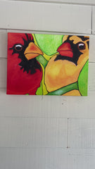 TWO CARDINALS IN LEAVES | CANVAS GICLEE | 12 x 16