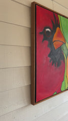 TWO CARDINALS IN LEAVES | FRAMED PAINTING