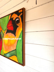 TWO CARDINALS IN LEAVES | FRAMED PAINTING