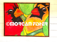 TWO CARDINALS IN LEAVES | FRAMED PAINTING
