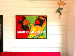 TWO CARDINALS IN LEAVES | FRAMED PAINTING