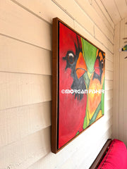TWO CARDINALS IN LEAVES | FRAMED PAINTING