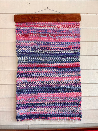 PINK SUNSET- HAND WOVEN, RAG RUG WALL HANGING