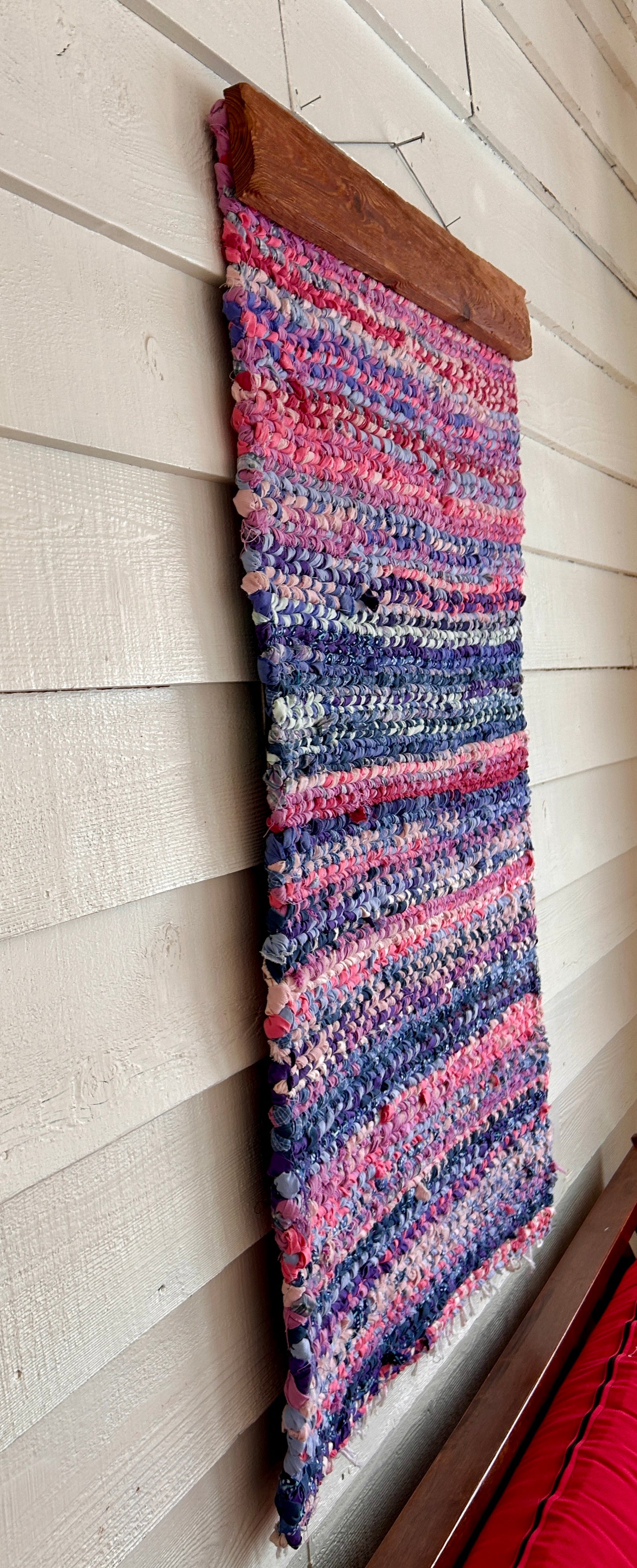 PINK SUNSET- HAND WOVEN, RAG RUG WALL HANGING