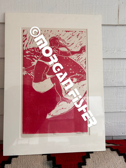 SURFER GIRL 4/4 -RED- MATTED LINOCUT