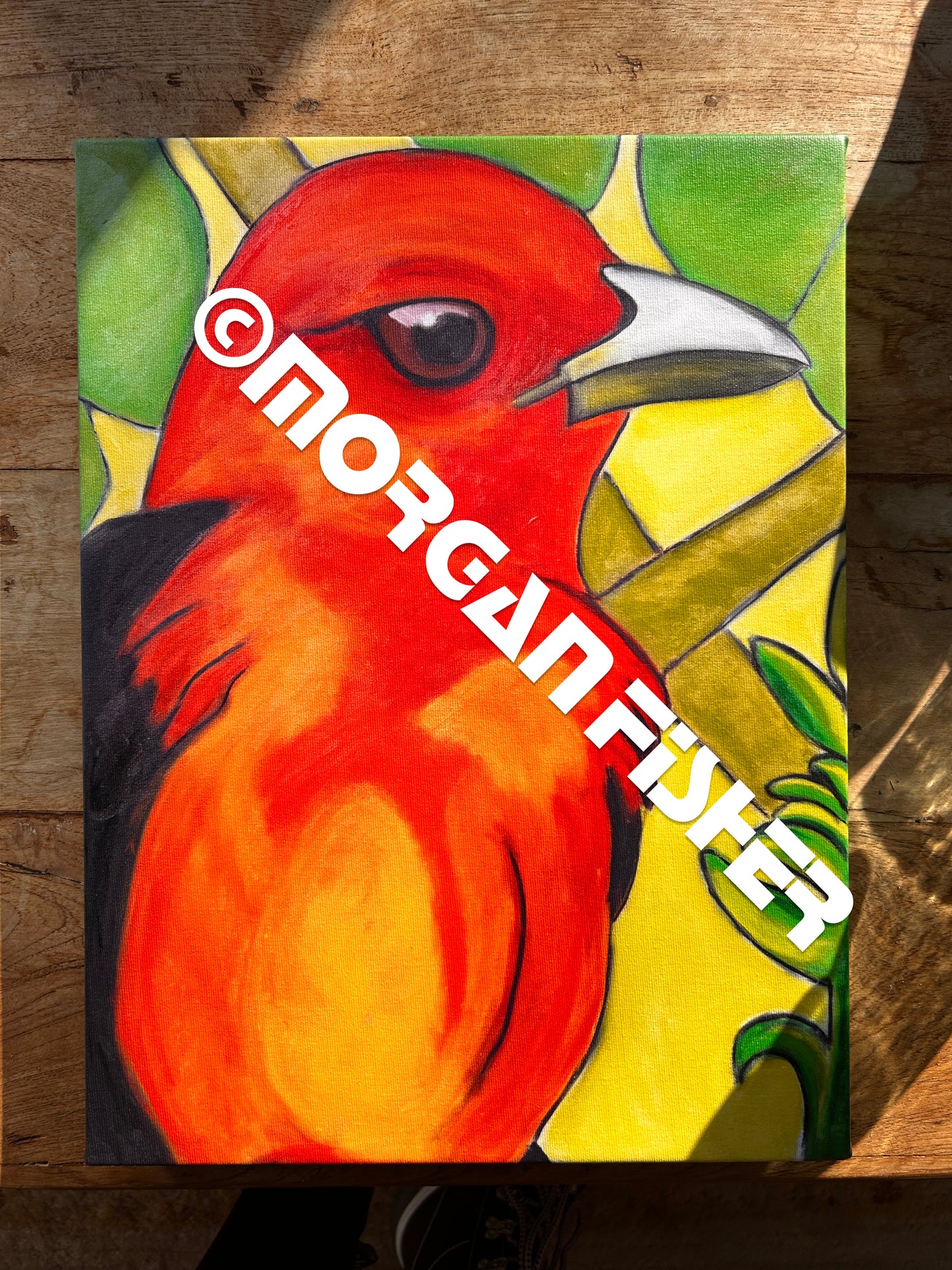 TANAGER IN LEAVES 2-CANVAS GICLEE -12 x 16