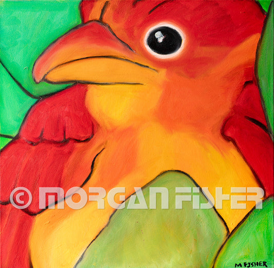 TANAGER IN LEAVES 1- CANVAS GICLEE- 18 x 18