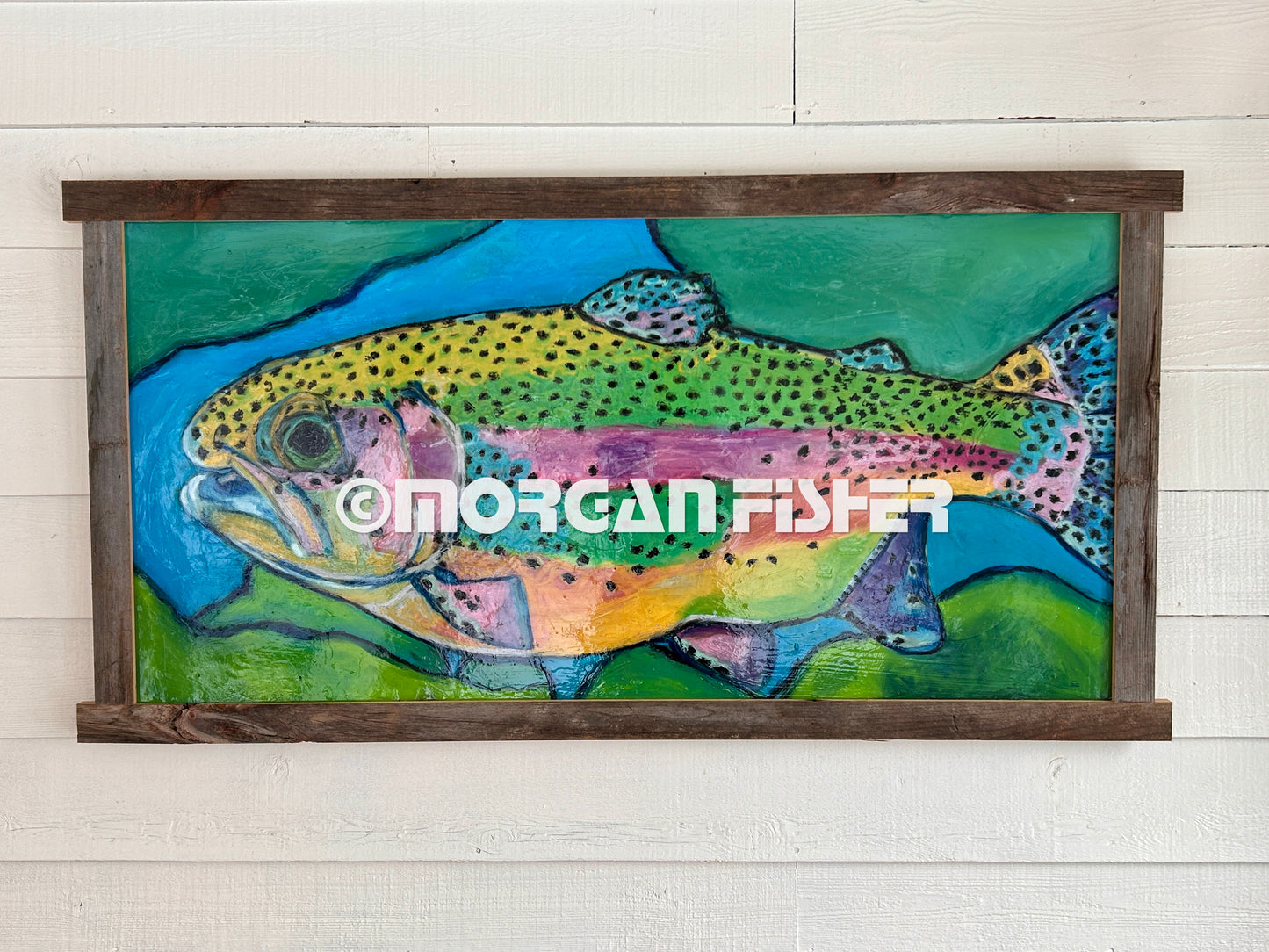TROUT- MIXED MEDIA, PAINTING- FRAMED