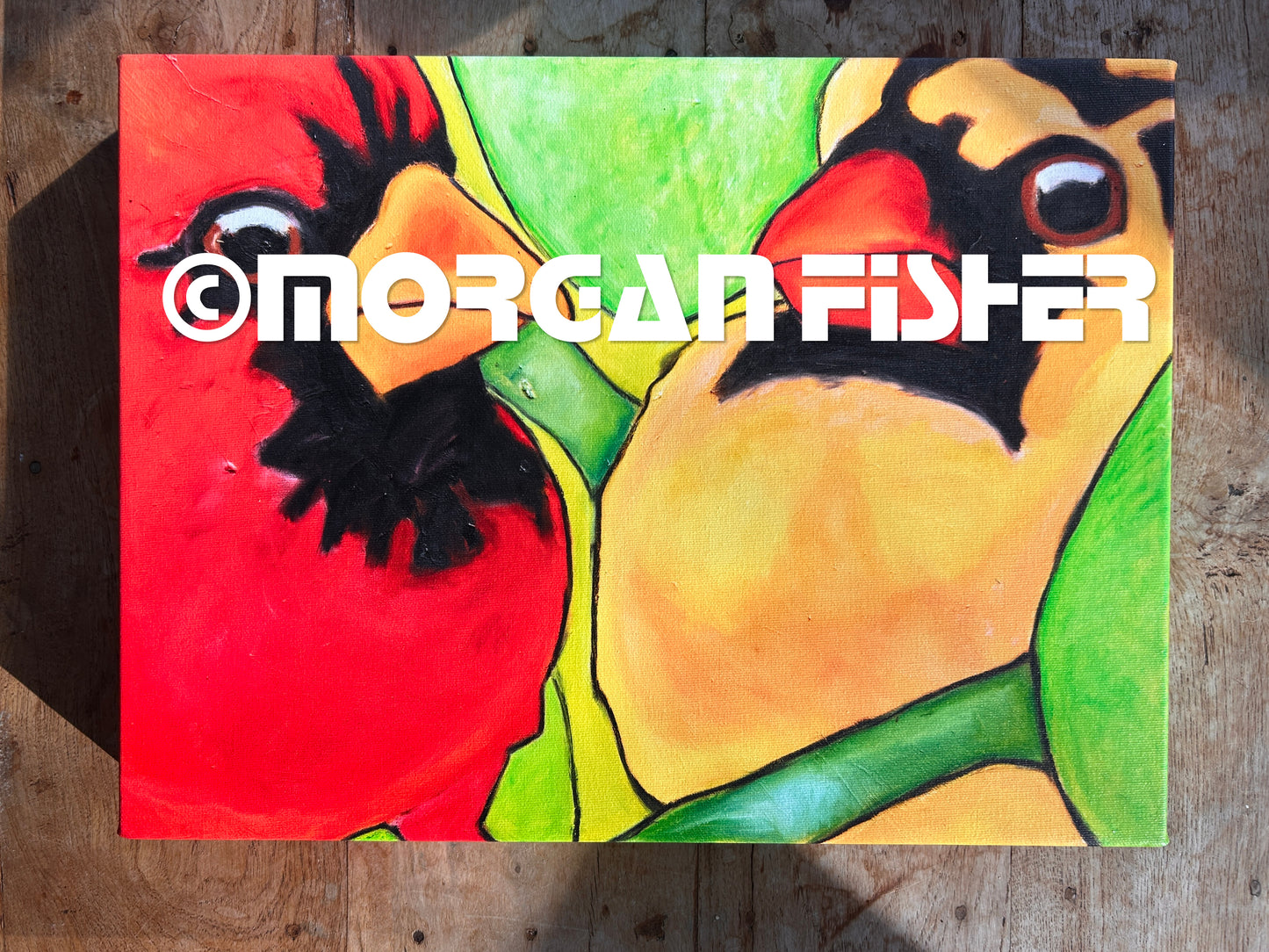 TWO CARDINALS IN LEAVES- CANVAS  GICLEE- 12 x 16