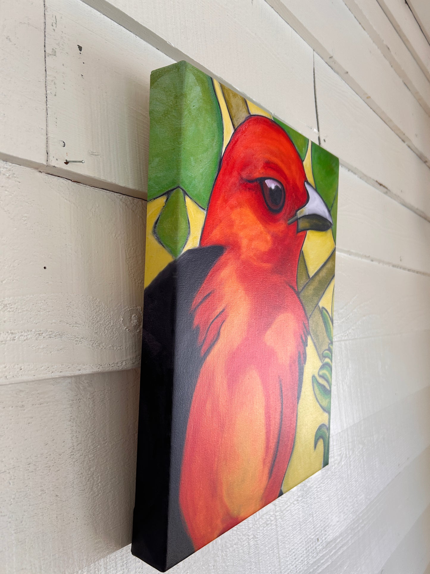 TANAGER IN LEAVES 2-CANVAS GICLEE -12 x 16