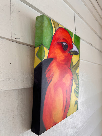 TANAGER IN LEAVES 2-CANVAS GICLEE -12 x 16