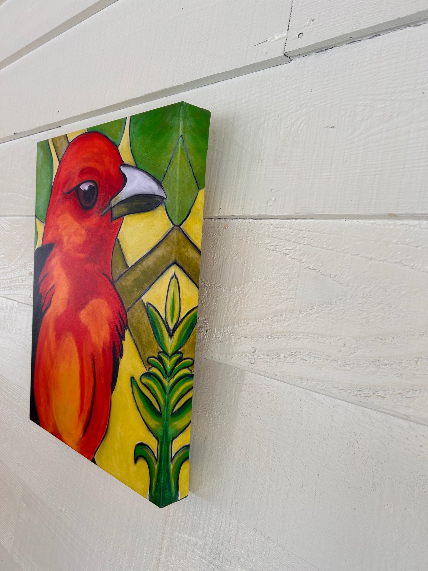 TANAGER IN LEAVES 2-CANVAS GICLEE -12 x 16