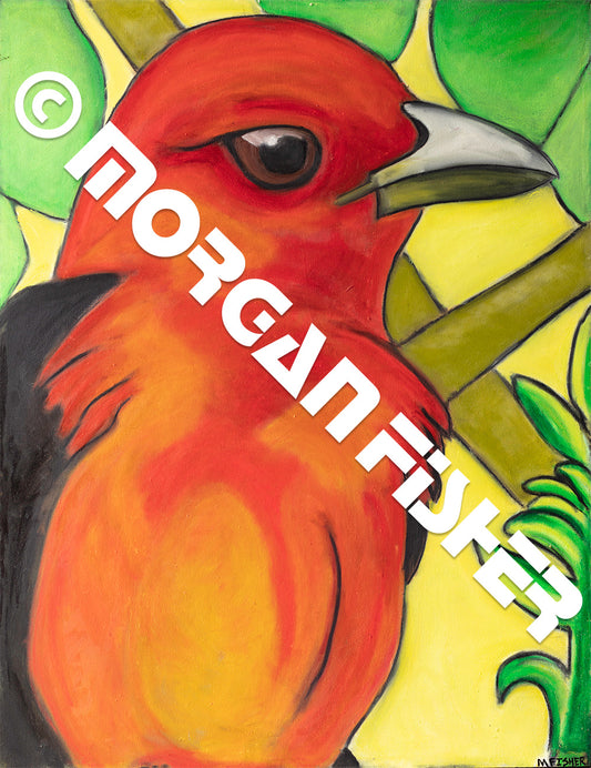 TANAGER IN LEAVES 2 | CANVAS GICLEE  | 12 x 16